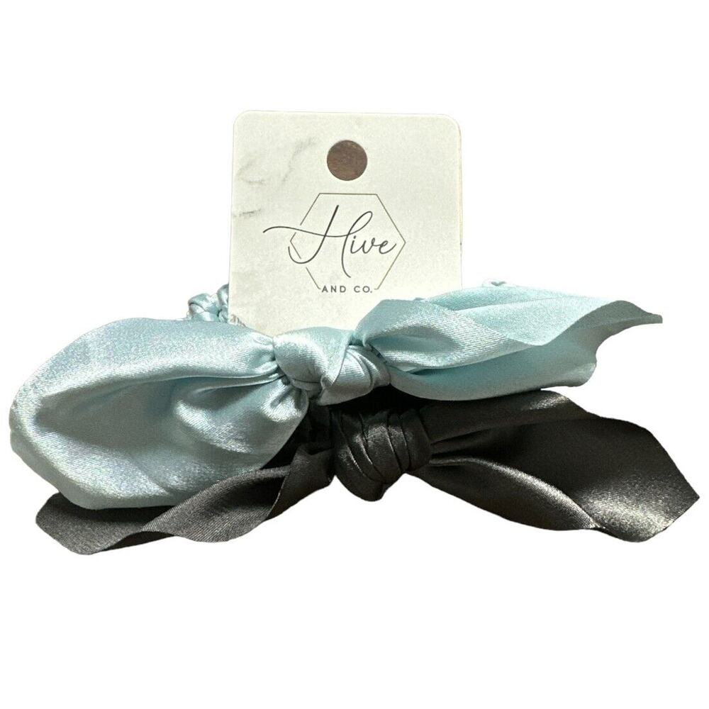 Set of 2 Hive and Co Hair Ties with Bow - Blue & Gray #736132